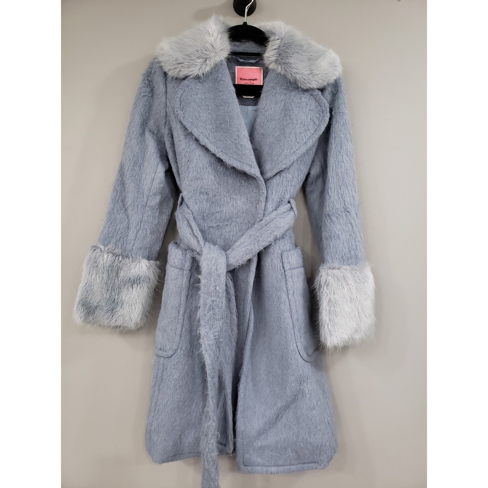 NEVER WORN Kate Spade Faux Fur Dusty Blue Penny Lane Coat Whimsical Fairycore